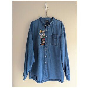 Vintage Y2K Warner Bros Looney Tunes embroidered denim button down shirt